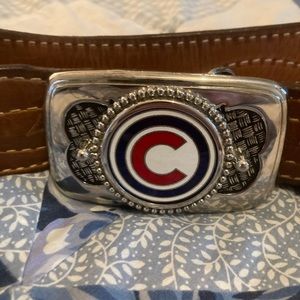 Vintage Western Chicago Cubs Belt Buckle and Justin Leather Belt size 40